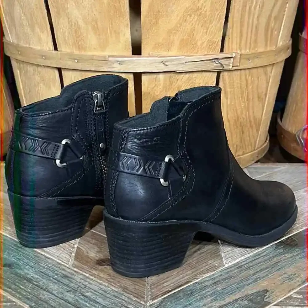 Teva Foxy Black Leather Waterproof 1017161 Zip-Up Ankle Boots Womens Size 5.5